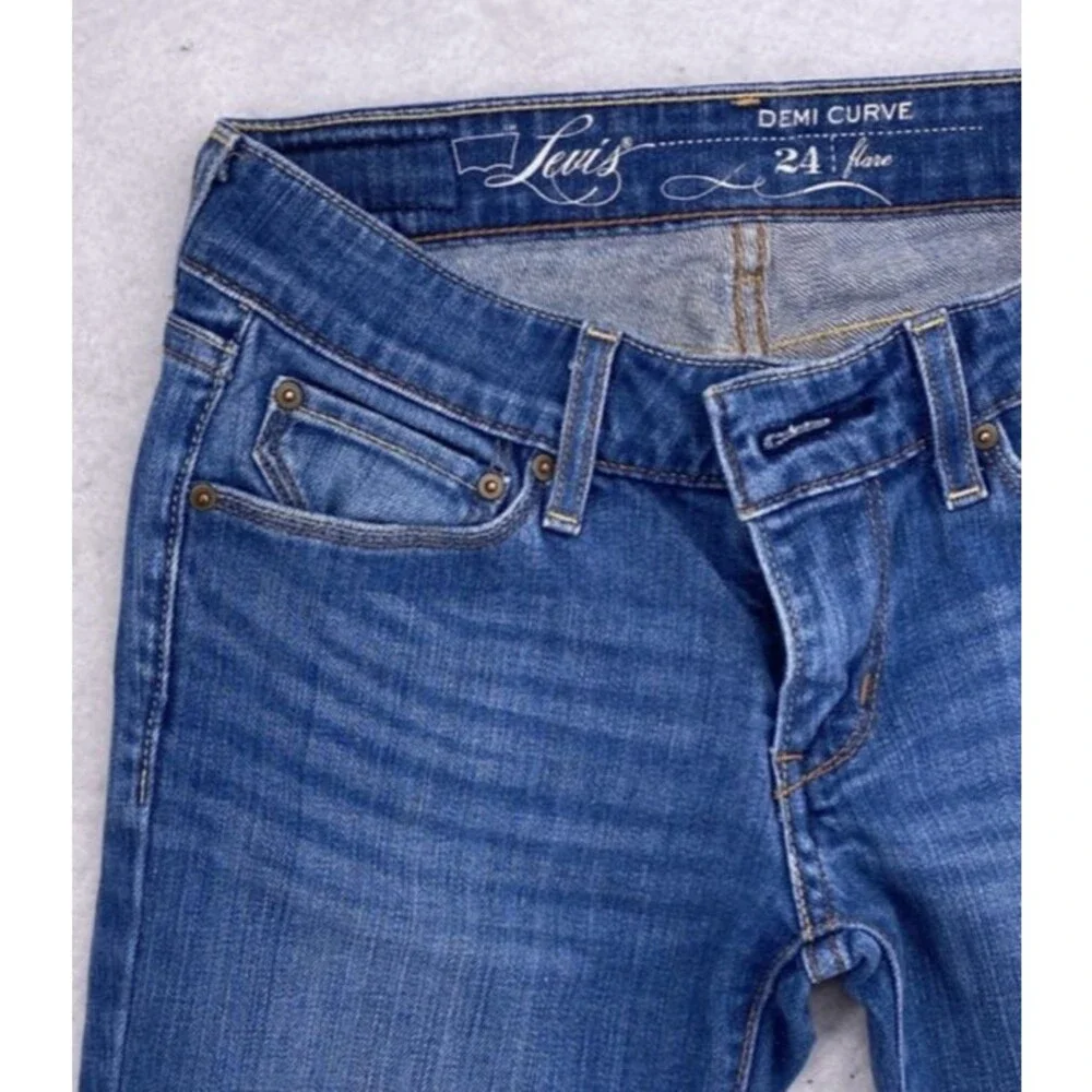 Levi's Demi Curve Flare Jeans Womens Blue Denim Low Rise Stretch 24x27 - Picture 3 of 14